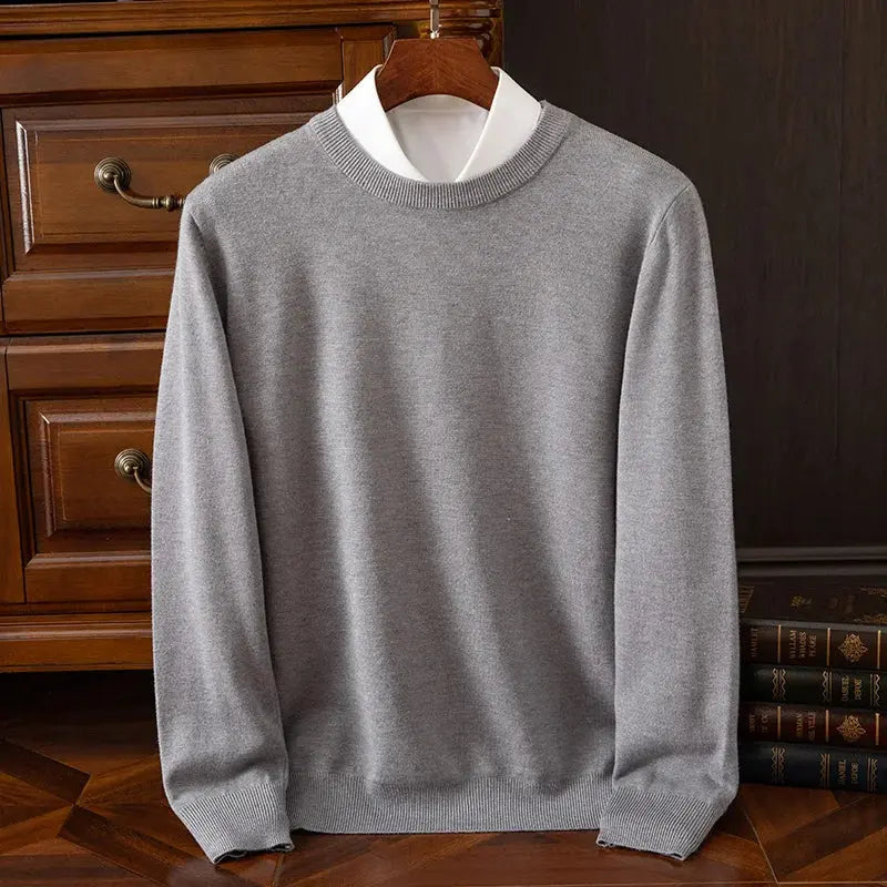Autumn Winter Men's O-Neck Merino Wool Sweater New Versatile Basic Cashmere Pullover Casual Business Knitwear Sweater Avivanastore