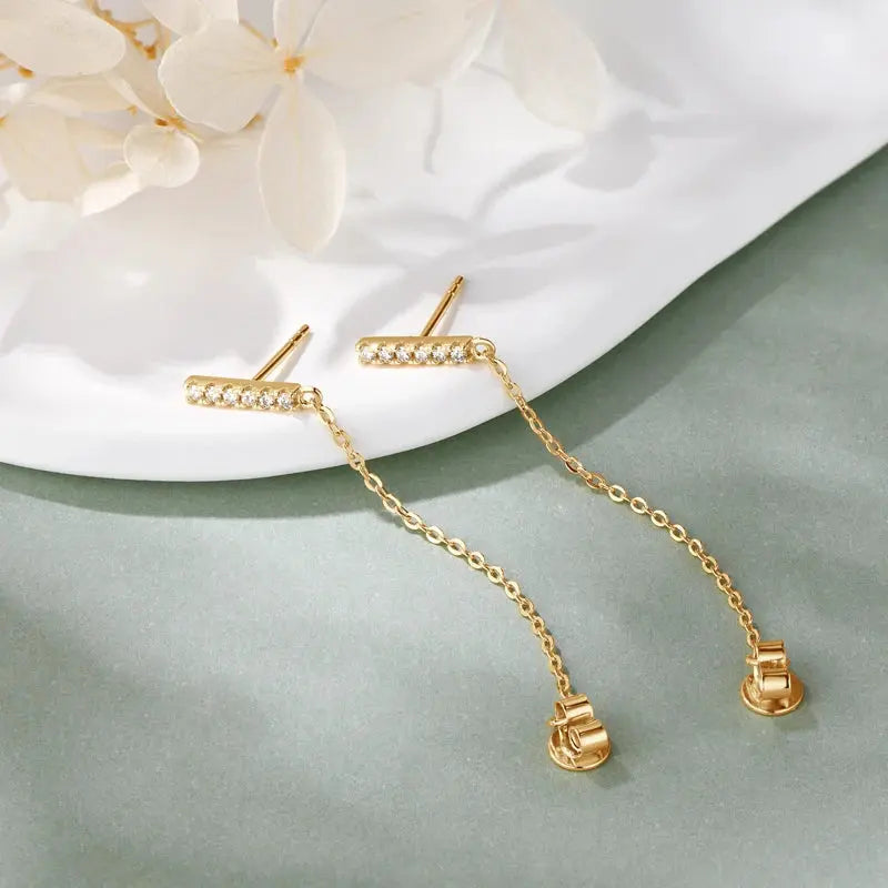 Lnngy 1.4mm Pave Setting Moissanite Earrings 925 Sterling Silver Chain Tassel Earring For Women Girls Casual Daily Jewelry Gift