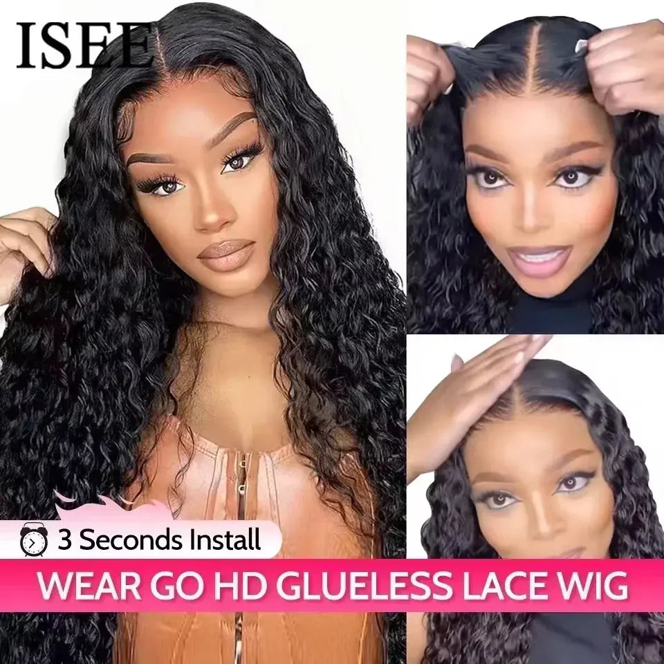 Wear Go Wig ISEE Hair Mongolian Water Wave 7x5 Glueless Preplucked Human Wigs Ready To Go Pre Cut Lace Easy Install HD Lace Wigs