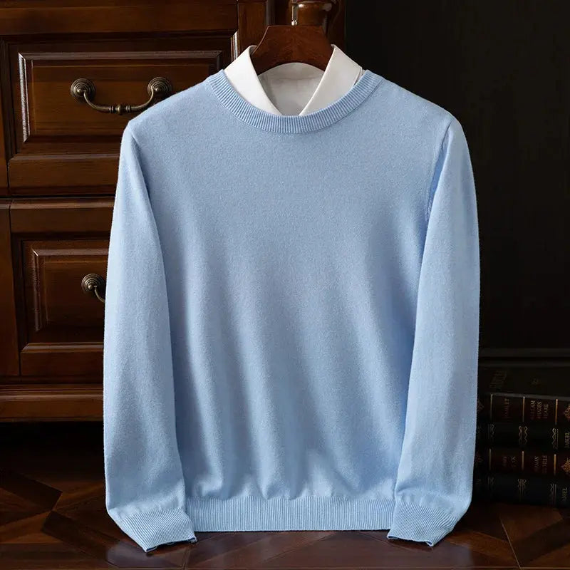 Autumn Winter Men's O-Neck Merino Wool Sweater New Versatile Basic Cashmere Pullover Casual Business Knitwear Sweater Avivanastore
