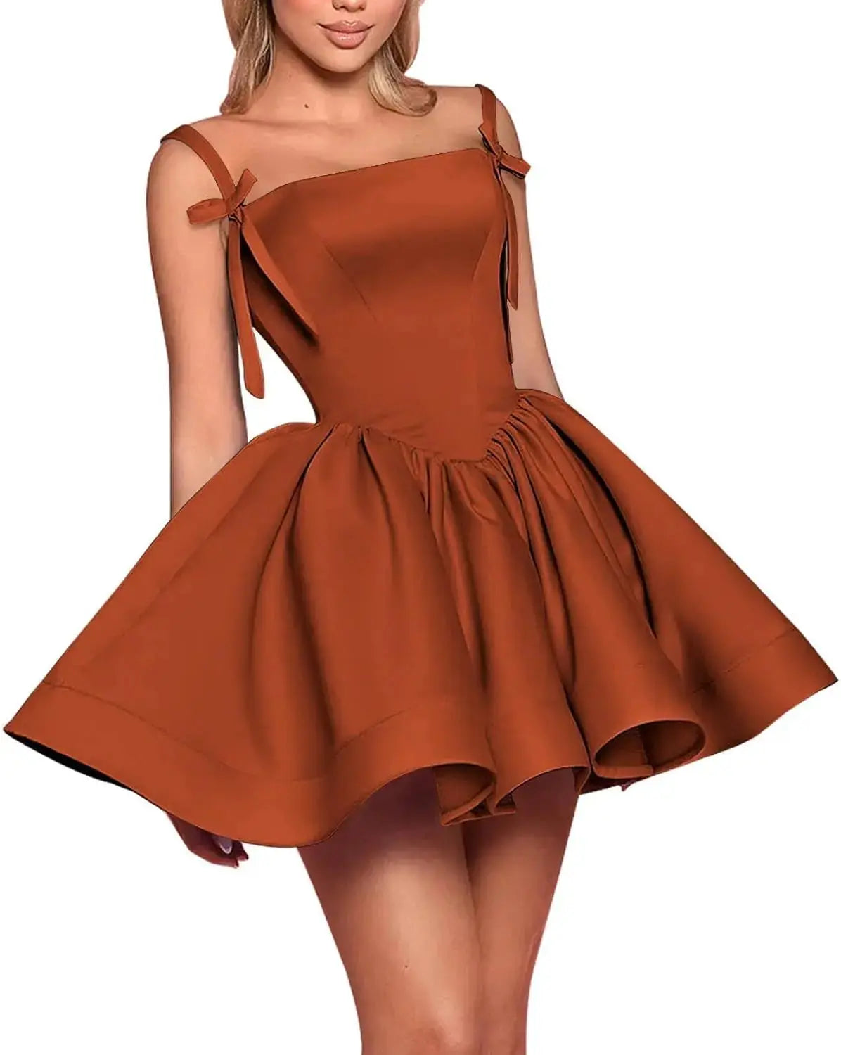 Satin Homecoming Dresses for Teens Spaghetti Straps Square Neck A-line Short Prom Dresses with Pockets Graduation Dress