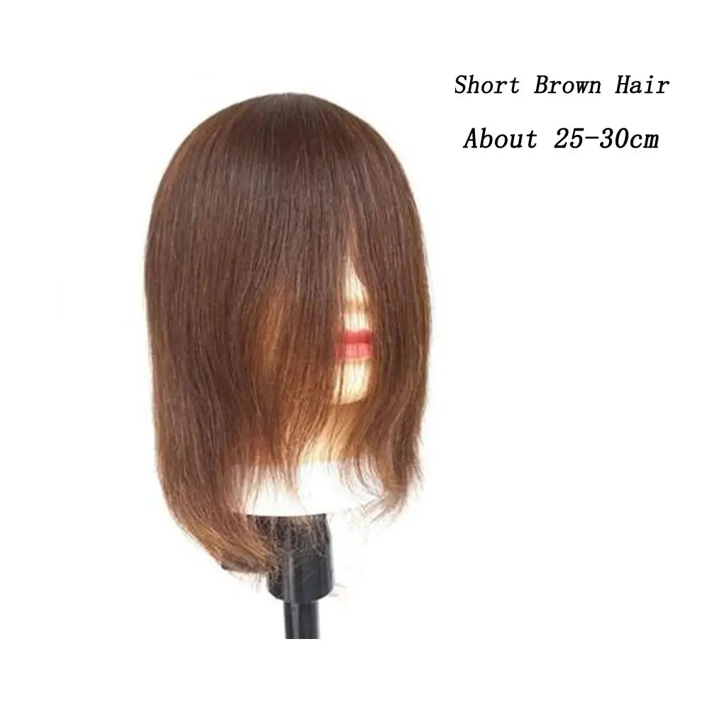 Human Hair Mannequin Head Natural Black Color Practice Training Model For Hairdresser Professional Can Be Ironed and Dyed