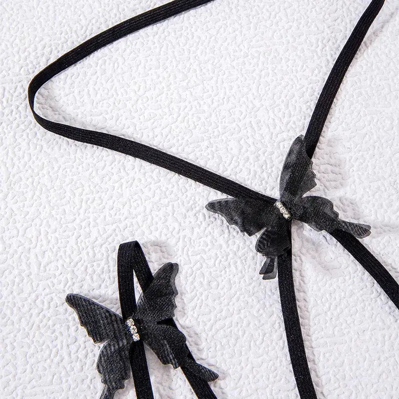 Boho Elastic Band Butterfly Bandage Black Leg Thigh Cross Chains for Women Adjustable Garter Belt Versatile Body Beach Jewelry