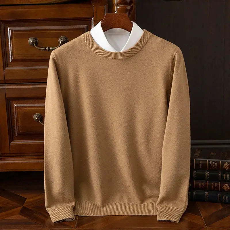 Autumn Winter Men's O-Neck Merino Wool Sweater New Versatile Basic Cashmere Pullover Casual Business Knitwear Sweater Avivanastore