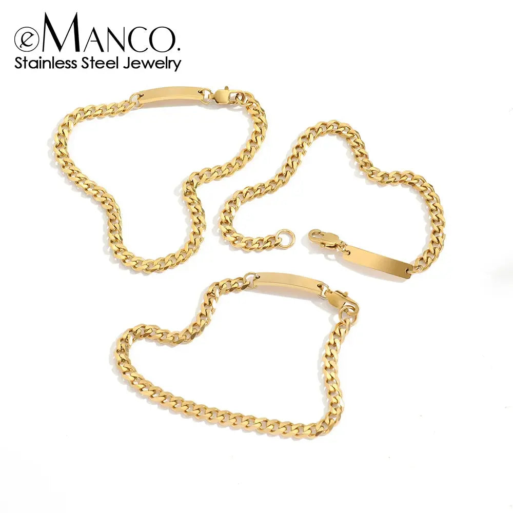 eManco Stainless Steel Cuban Chain Bracelet Gold-Plated Geometric Bangle  Fashion Jewelry Ladies Holiday Gift