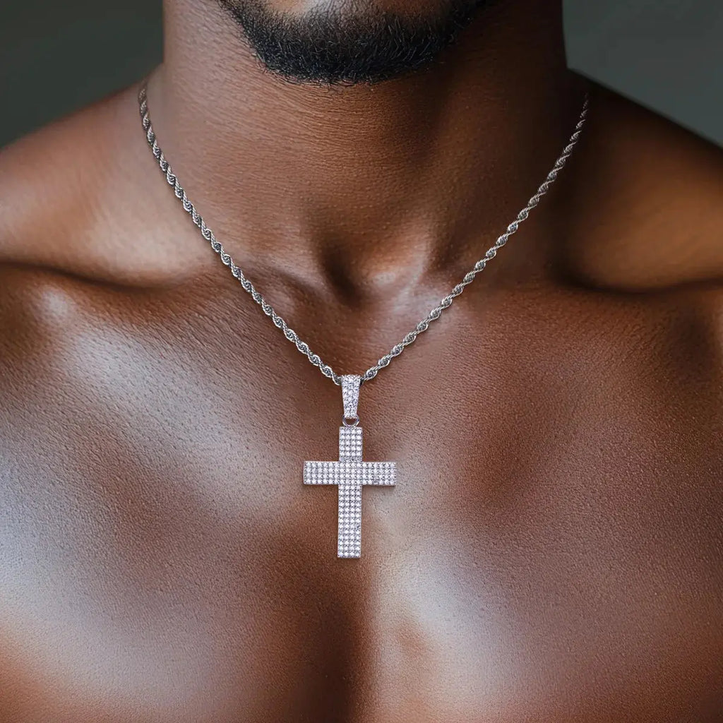 AnuJewel Dazzling 0.832cttw D Color Moissanite Cross Pendant Layered Hip Hop Necklace 925 Sterling Silver New Age Dope Jewelry