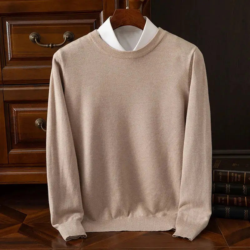Autumn Winter Men's O-Neck Merino Wool Sweater New Versatile Basic Cashmere Pullover Casual Business Knitwear Sweater Avivanastore