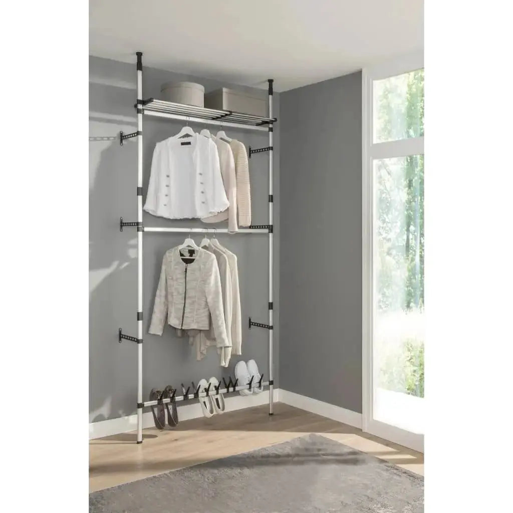 Aluminum Telescopic Wardrobe System with Rods and Shelf Premium Product for Organizing Your Clothes