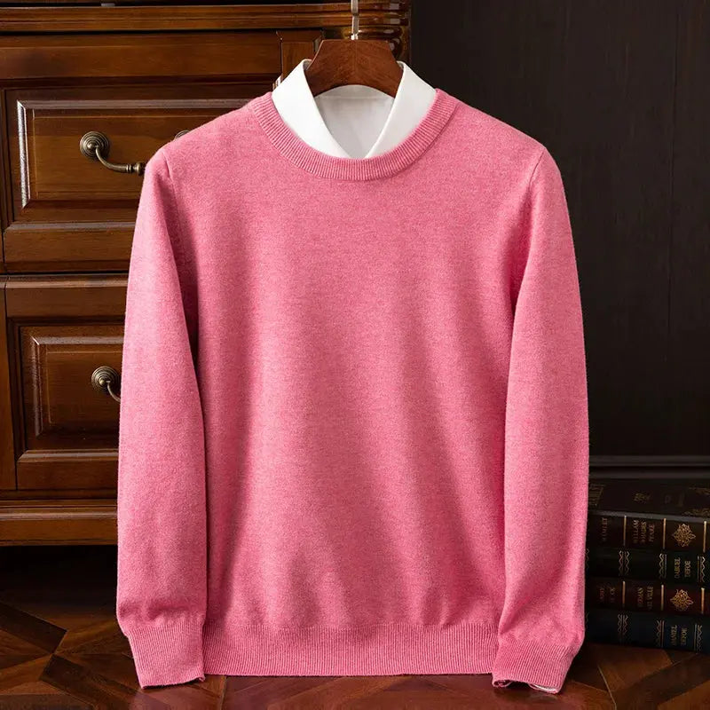 Autumn Winter Men's O-Neck Merino Wool Sweater New Versatile Basic Cashmere Pullover Casual Business Knitwear Sweater Avivanastore