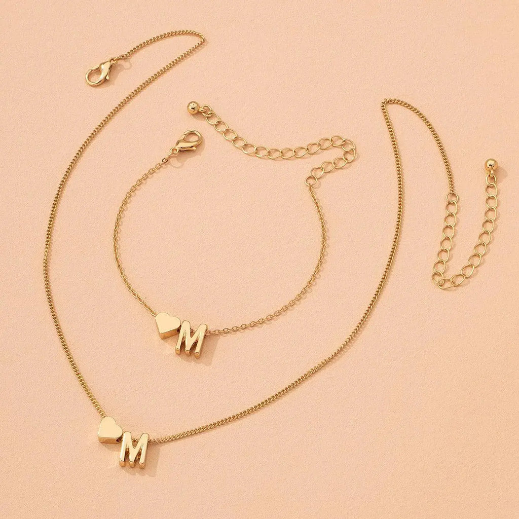 LATS Fashion Tiny Heart Dainty Necklace Gold Silver Color 26 Letter Name Choker For Women Pendant Bracelets Jewelry Gift Avivanastore