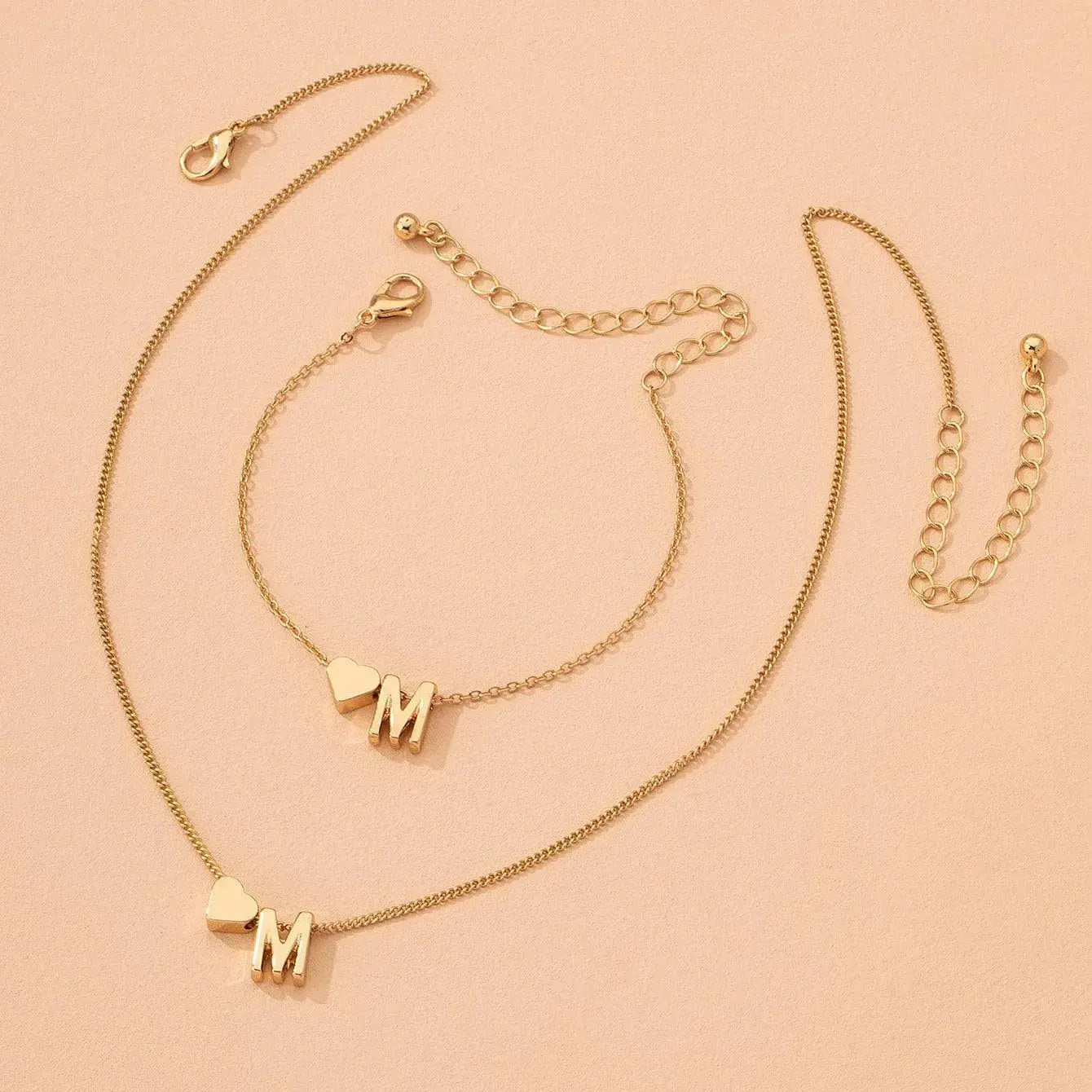 LATS Fashion Tiny Heart Dainty Necklace Gold Silver Color 26 Letter Name Choker For Women Pendant Bracelets Jewelry Gift Avivanastore