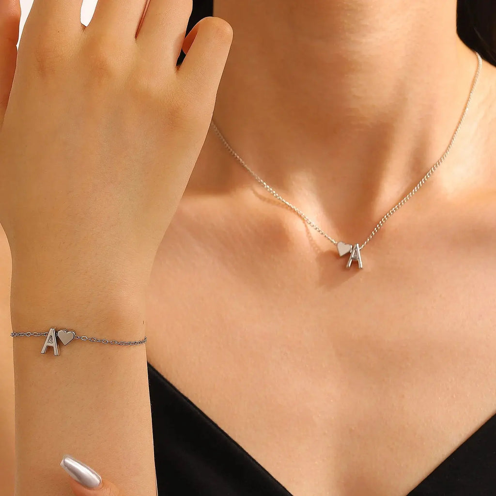 LATS Fashion Tiny Heart Dainty Necklace Gold Silver Color 26 Letter Name Choker For Women Pendant Bracelets Jewelry Gift Avivanastore