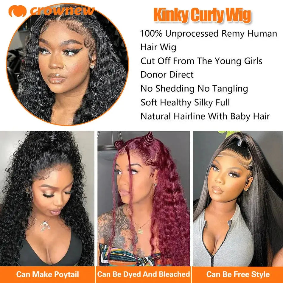 Curly Human Hair Wig 13X4 Lace Front Wig Human Hair Deep Wave Frontal Wig 200% Human Hair Wigs PrePlucked 100 Human Hair Wig