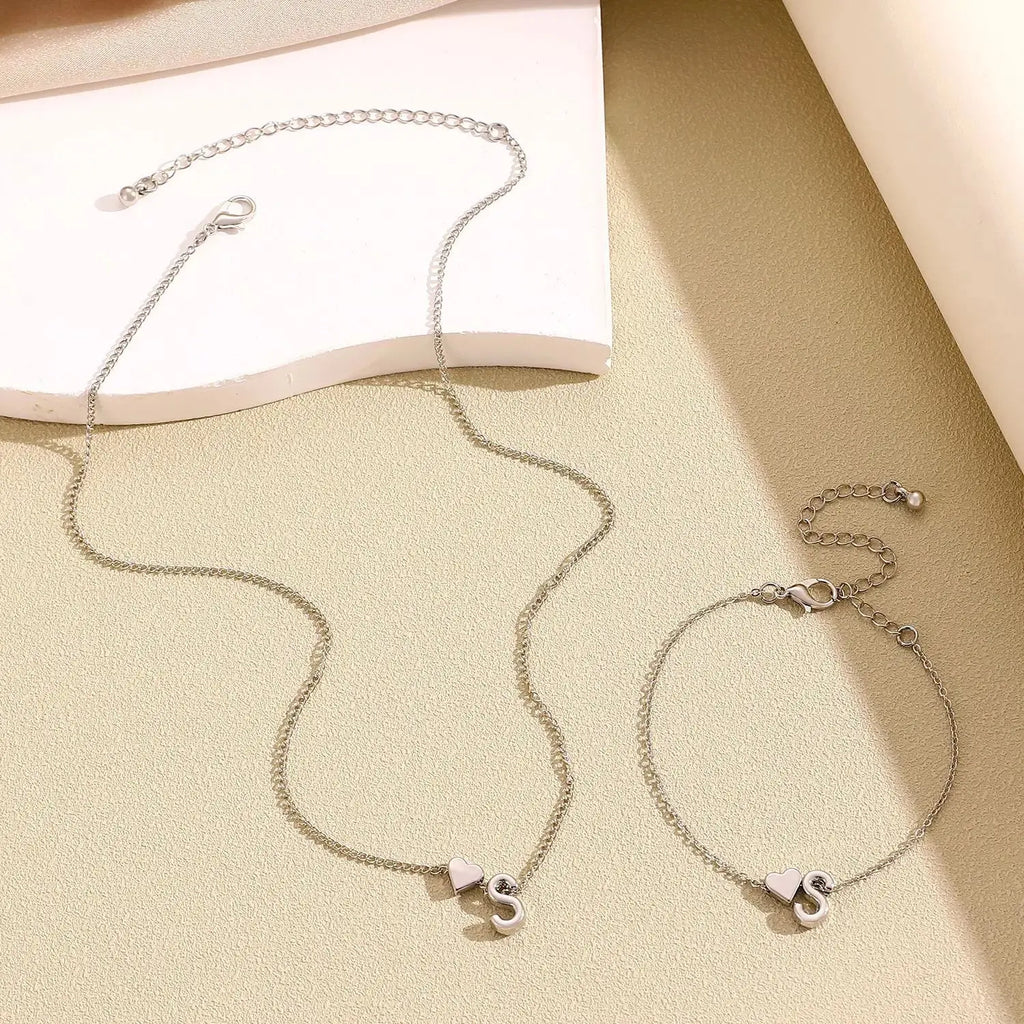 LATS Fashion Tiny Heart Dainty Necklace Gold Silver Color 26 Letter Name Choker For Women Pendant Bracelets Jewelry Gift Avivanastore