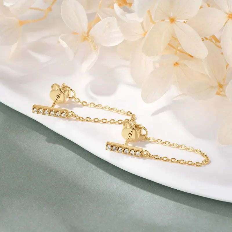 Lnngy 1.4mm Pave Setting Moissanite Earrings 925 Sterling Silver Chain Tassel Earring For Women Girls Casual Daily Jewelry Gift