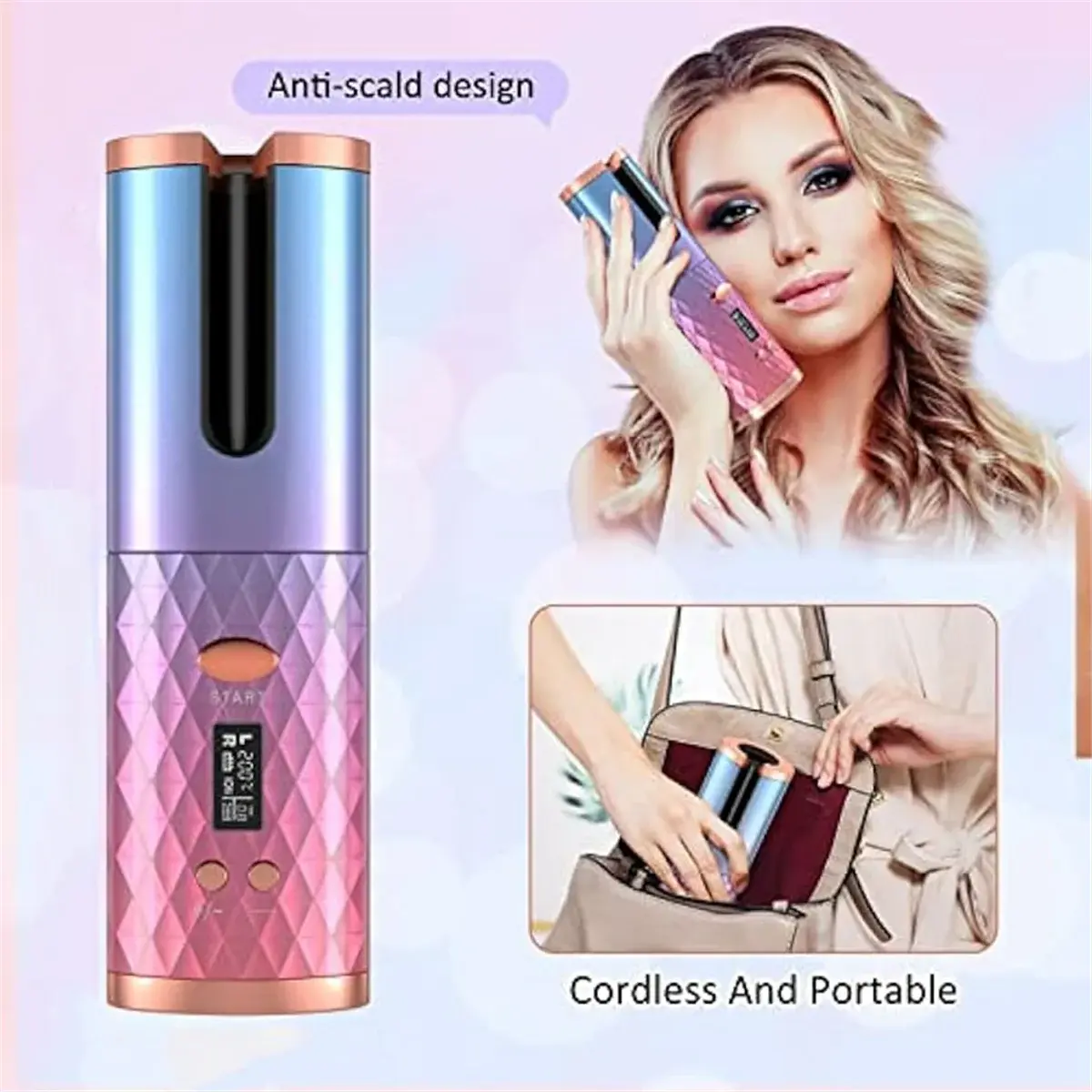 Hair curlerAutomatic Curling Iron, Cordless Auto Hair Curler,Portable Rotating Curling Wave Wand Styling Tool, Auto Shut Off Avivanastore