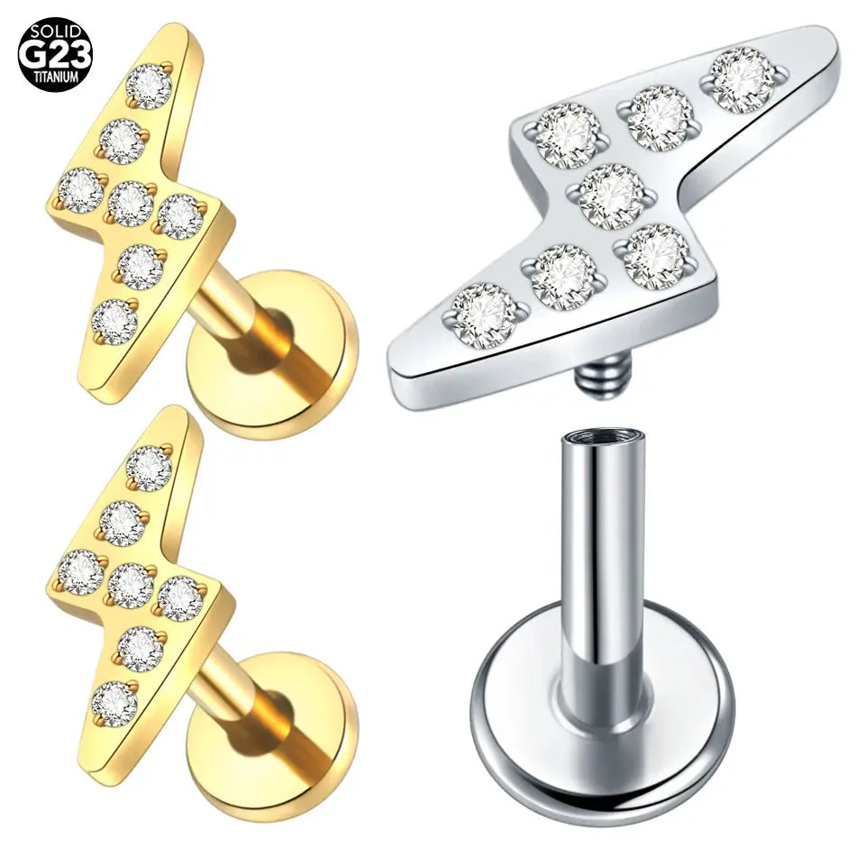 1/5PCS Titanium 16G Lightning CZ Stud Earring Cartilage Helix Tragus Conch Lobe Ear Piercings Zircon Labret Nariz Women Jewelry