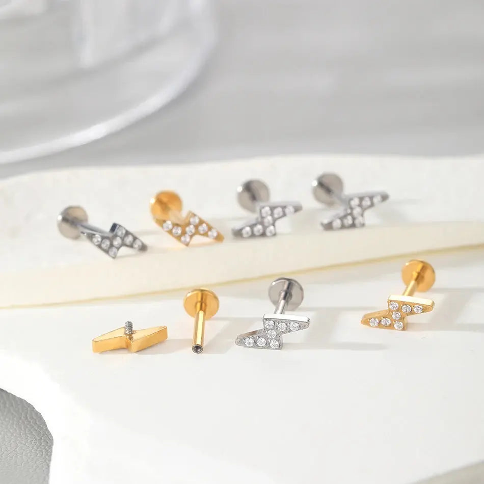 1/5PCS Titanium 16G Lightning CZ Stud Earring Cartilage Helix Tragus Conch Lobe Ear Piercings Zircon Labret Nariz Women Jewelry