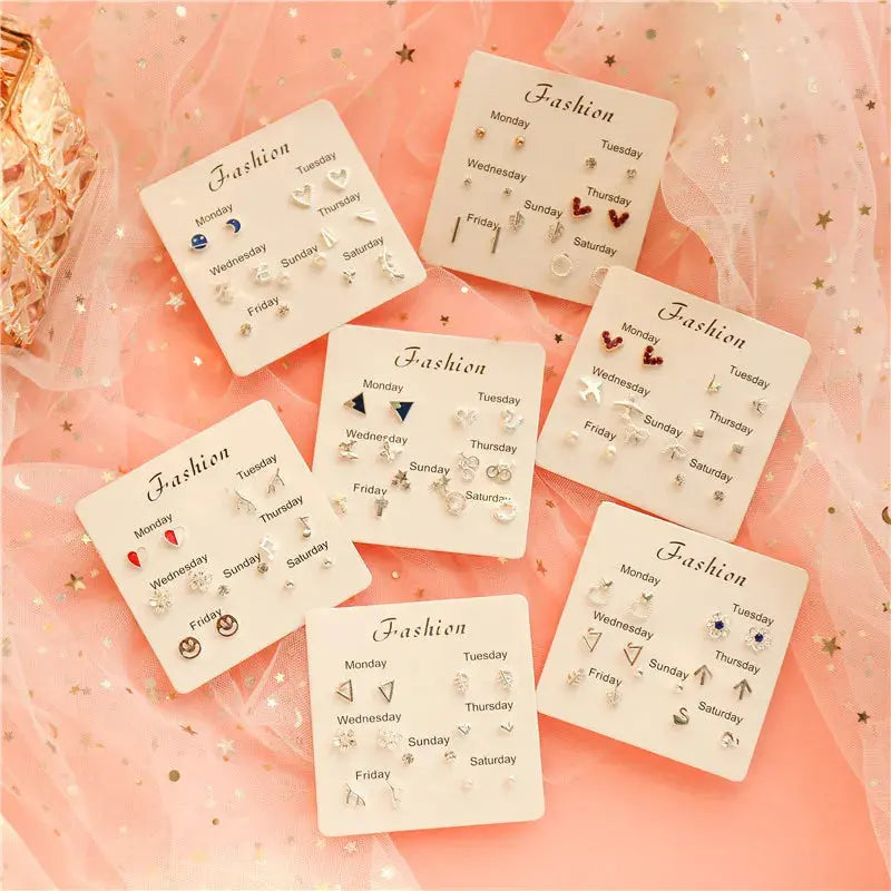 4 Pair Set Silver Color Heart Stud Earrings Sets for Women Girls Exquisite Party Dailywear Jewelry Simple Cute Gift Accessories Avivanastore