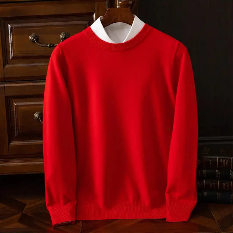 Autumn Winter Men's O-Neck Merino Wool Sweater New Versatile Basic Cashmere Pullover Casual Business Knitwear Sweater Avivanastore