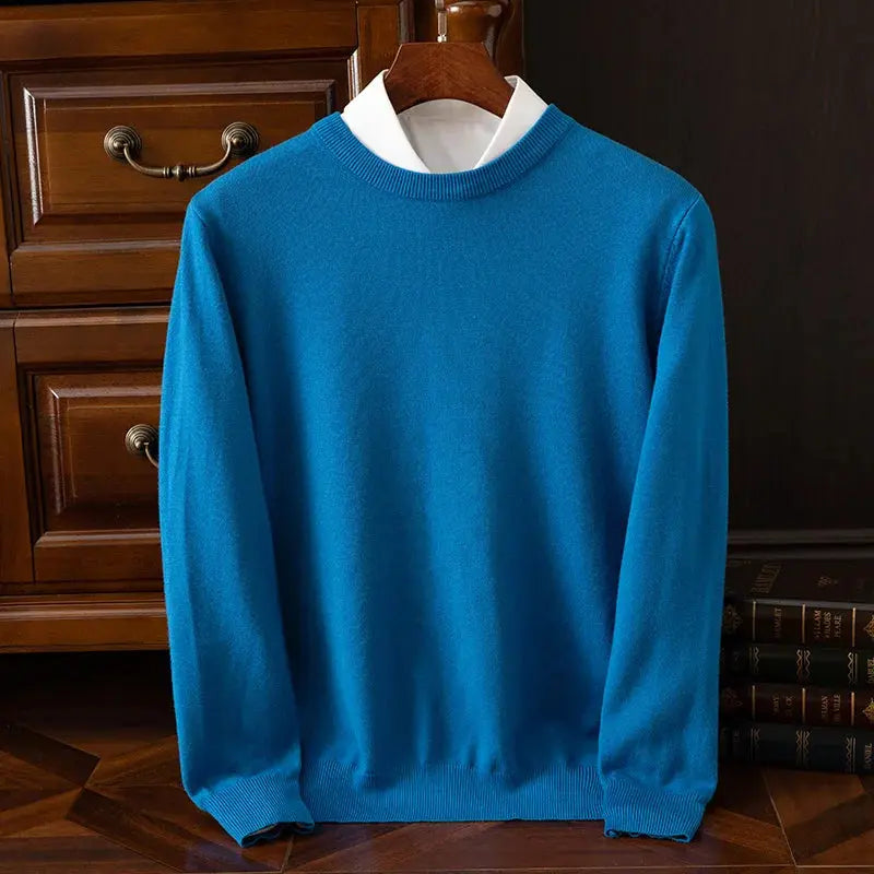Autumn Winter Men's O-Neck Merino Wool Sweater New Versatile Basic Cashmere Pullover Casual Business Knitwear Sweater Avivanastore