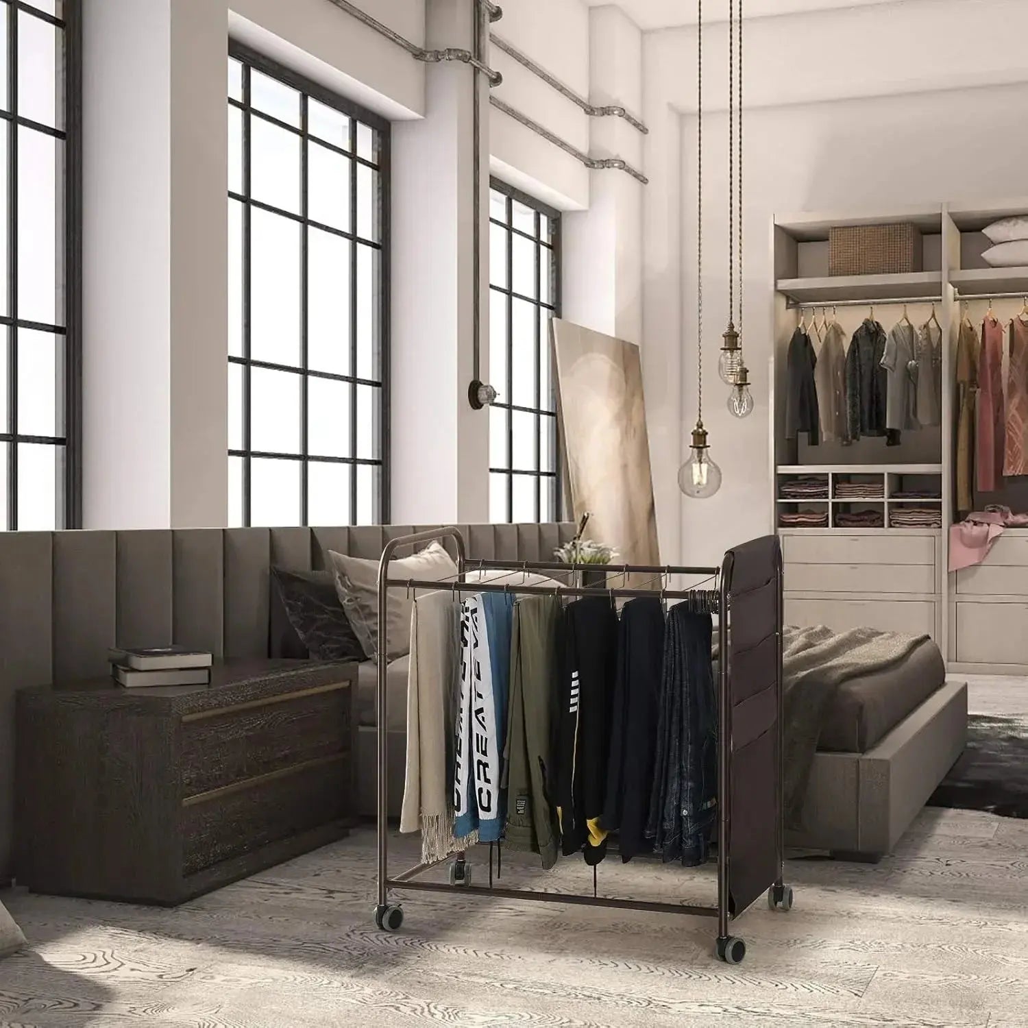 Adjustable Rolling Pants Rack with 20 Hangers-Multi-Use Closet Organizer for Jeans/Skirts, Rust-Resistant Bronze Storage System Avivanastore