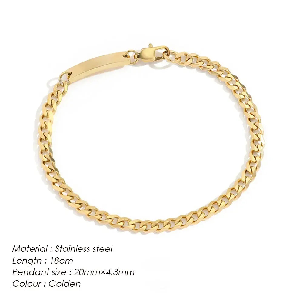 eManco Stainless Steel Cuban Chain Bracelet Gold-Plated Geometric Bangle  Fashion Jewelry Ladies Holiday Gift