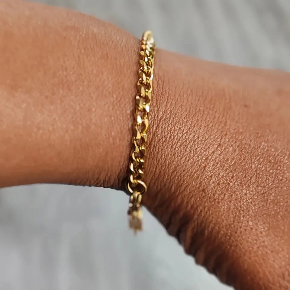 eManco Stainless Steel Cuban Chain Bracelet Gold-Plated Geometric Bangle  Fashion Jewelry Ladies Holiday Gift