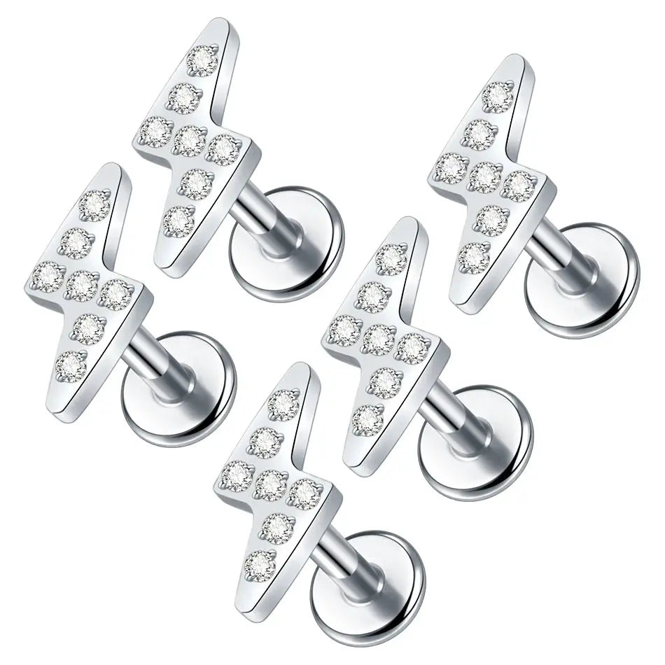1/5PCS Titanium 16G Lightning CZ Stud Earring Cartilage Helix Tragus Conch Lobe Ear Piercings Zircon Labret Nariz Women Jewelry