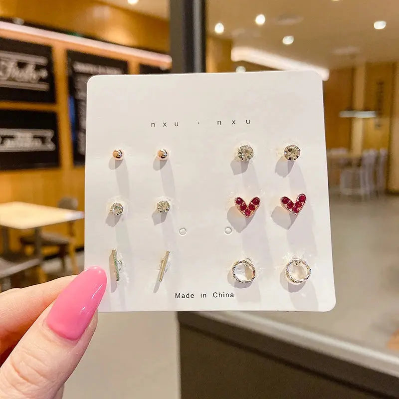 4 Pair Set Silver Color Heart Stud Earrings Sets for Women Girls Exquisite Party Dailywear Jewelry Simple Cute Gift Accessories Avivanastore