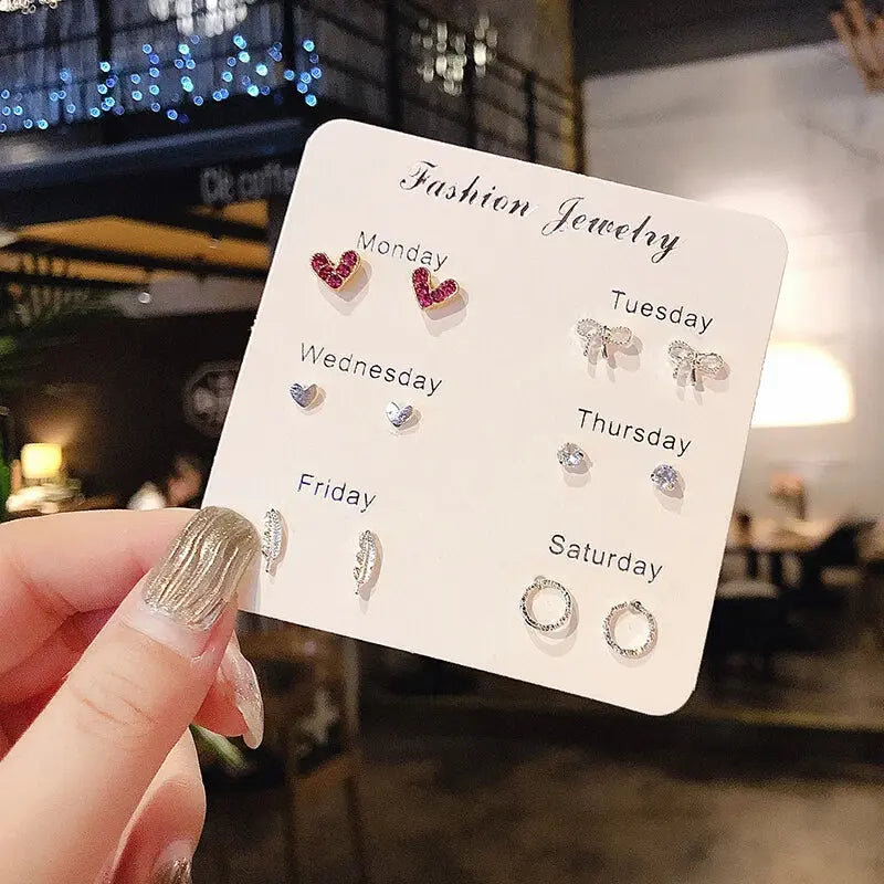 4 Pair Set Silver Color Heart Stud Earrings Sets for Women Girls Exquisite Party Dailywear Jewelry Simple Cute Gift Accessories Avivanastore