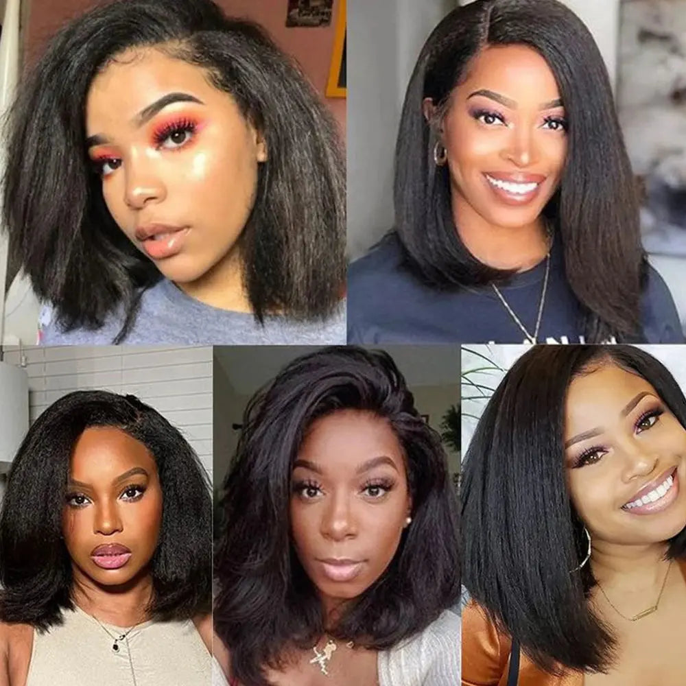 Yaki Straight Frontal Wig Human Hair 200 Density Human Hair Wig Bob Frontal Lace Wig Human Hair Short Bob Human Hair Wigs Moxika