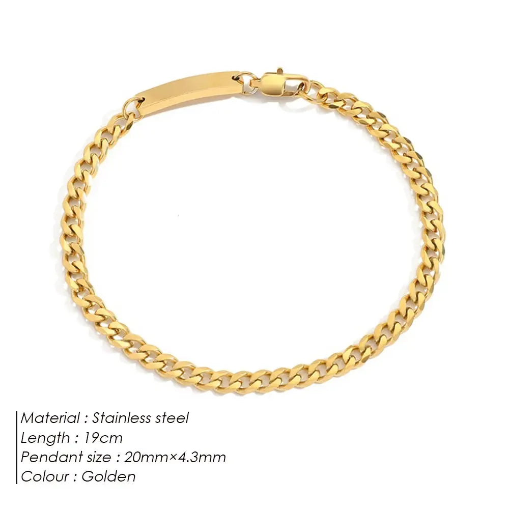 eManco Stainless Steel Cuban Chain Bracelet Gold-Plated Geometric Bangle  Fashion Jewelry Ladies Holiday Gift
