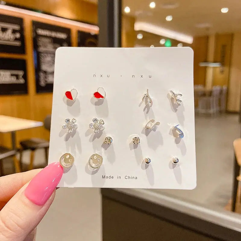 4 Pair Set Silver Color Heart Stud Earrings Sets for Women Girls Exquisite Party Dailywear Jewelry Simple Cute Gift Accessories Avivanastore
