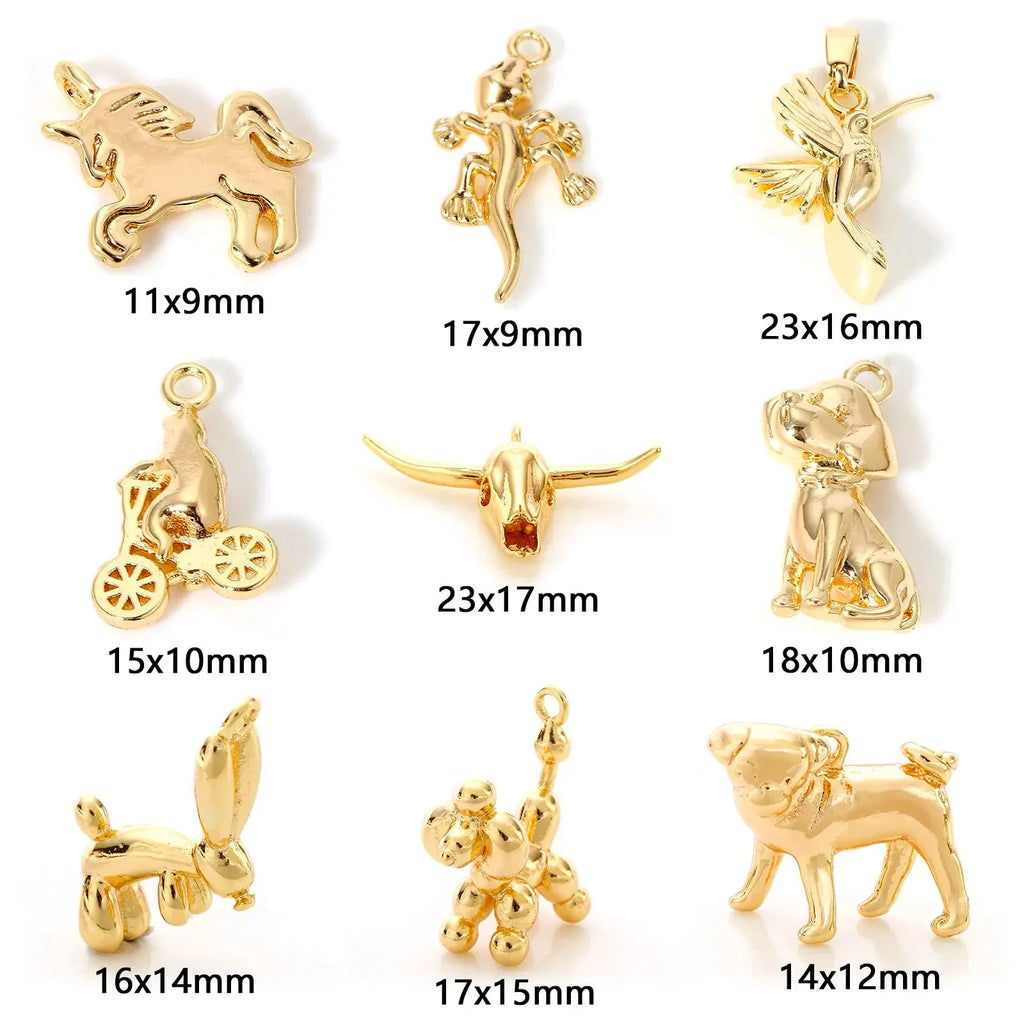 2pcs New Copper Charms Gold Color Animal 3D Dog Bird Metal Pendants DIY Necklace Bracelet For Women Men Party Jewelry Findings
