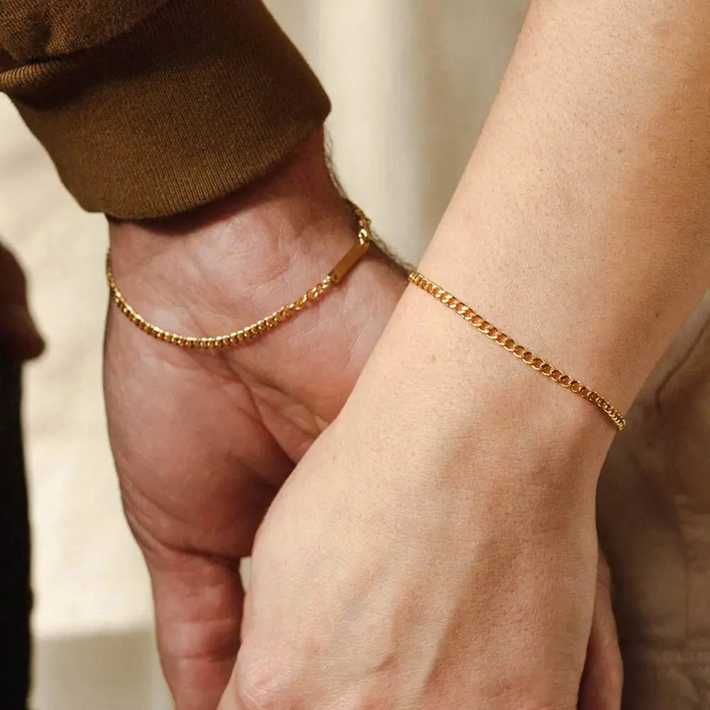 eManco Stainless Steel Cuban Chain Bracelet Gold-Plated Geometric Bangle  Fashion Jewelry Ladies Holiday Gift