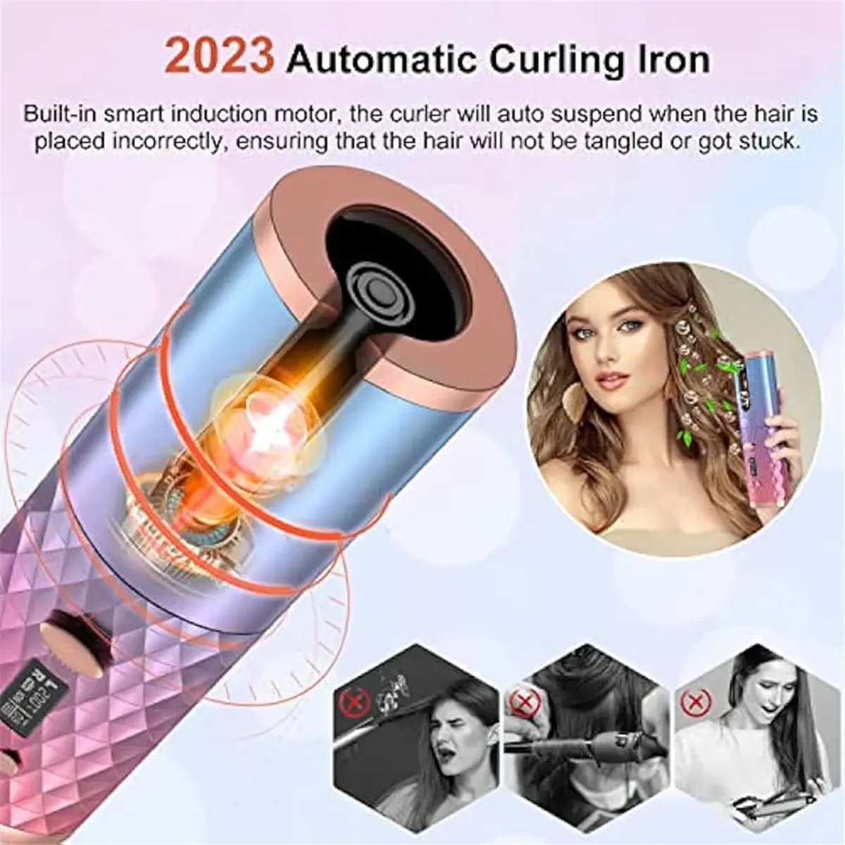 Hair curlerAutomatic Curling Iron, Cordless Auto Hair Curler,Portable Rotating Curling Wave Wand Styling Tool, Auto Shut Off Avivanastore
