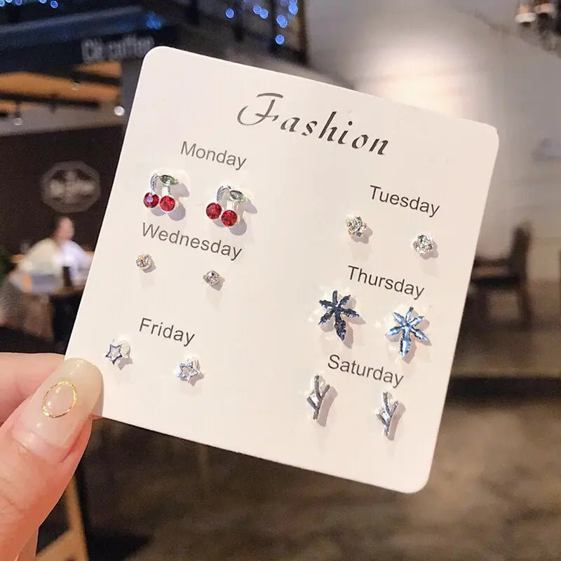 4 Pair Set Silver Color Heart Stud Earrings Sets for Women Girls Exquisite Party Dailywear Jewelry Simple Cute Gift Accessories Avivanastore