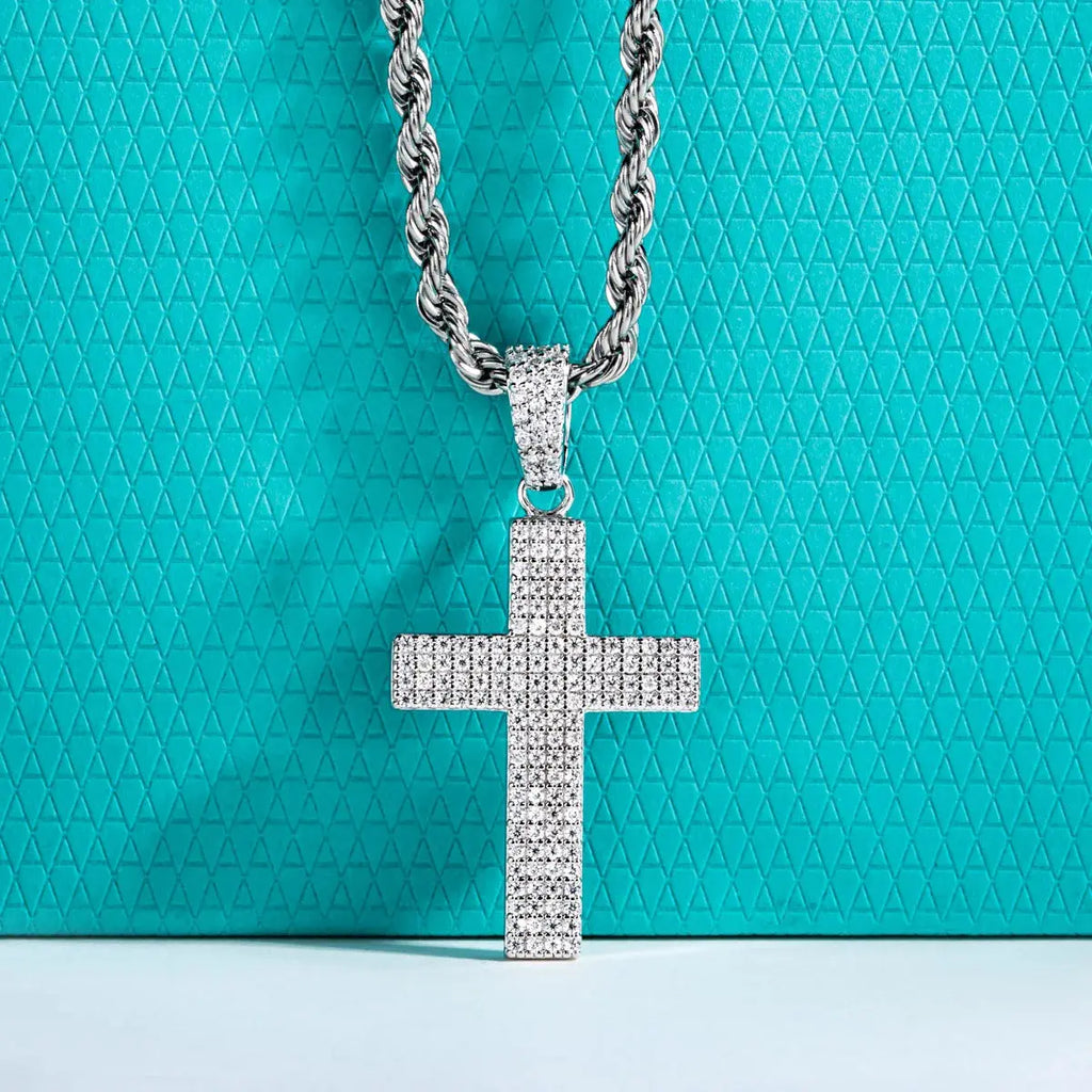 AnuJewel Dazzling 0.832cttw D Color Moissanite Cross Pendant Layered Hip Hop Necklace 925 Sterling Silver New Age Dope Jewelry