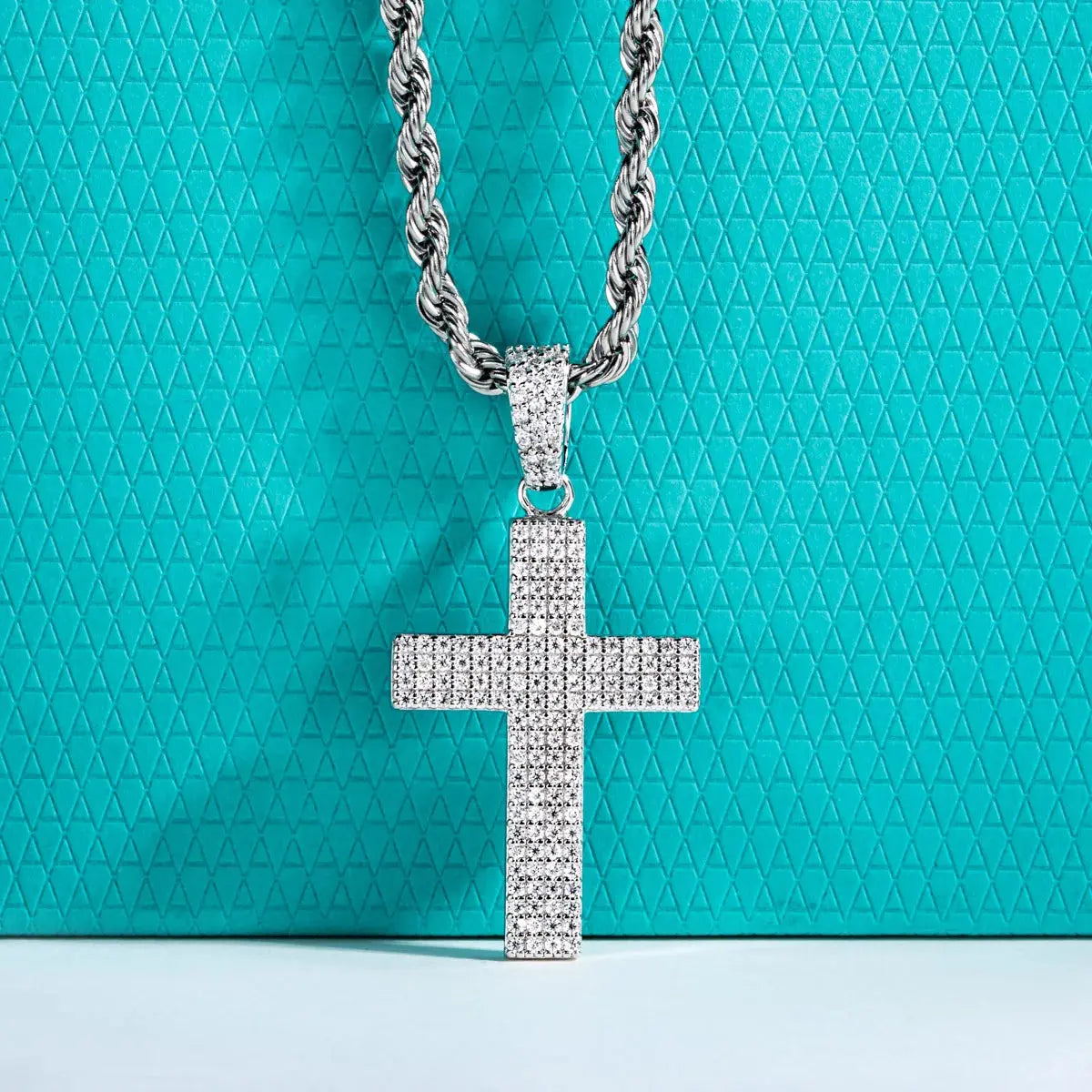 AnuJewel Dazzling 0.832cttw D Color Moissanite Cross Pendant Layered Hip Hop Necklace 925 Sterling Silver New Age Dope Jewelry