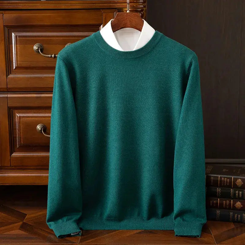 Autumn Winter Men's O-Neck Merino Wool Sweater New Versatile Basic Cashmere Pullover Casual Business Knitwear Sweater Avivanastore