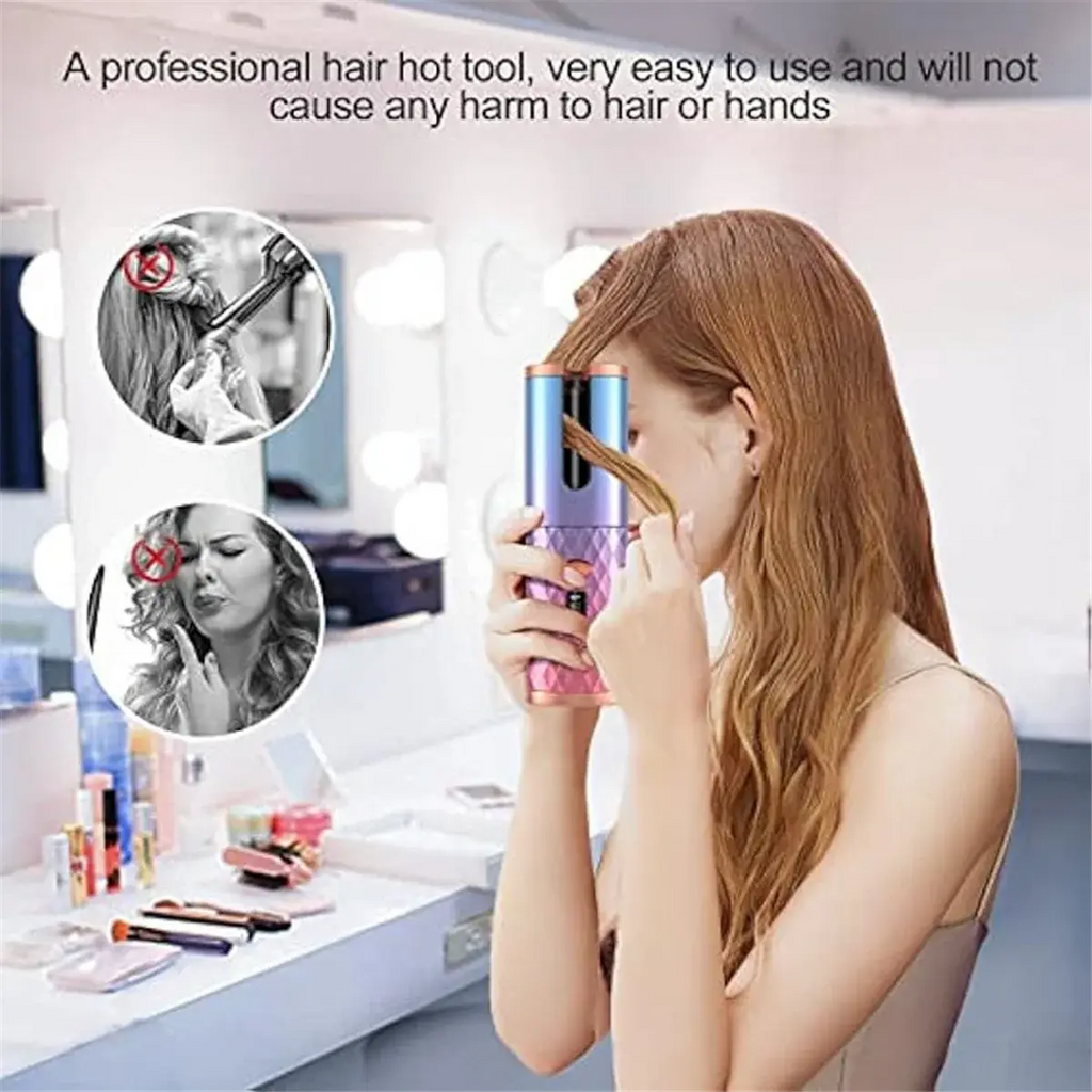 Hair curlerAutomatic Curling Iron, Cordless Auto Hair Curler,Portable Rotating Curling Wave Wand Styling Tool, Auto Shut Off Avivanastore