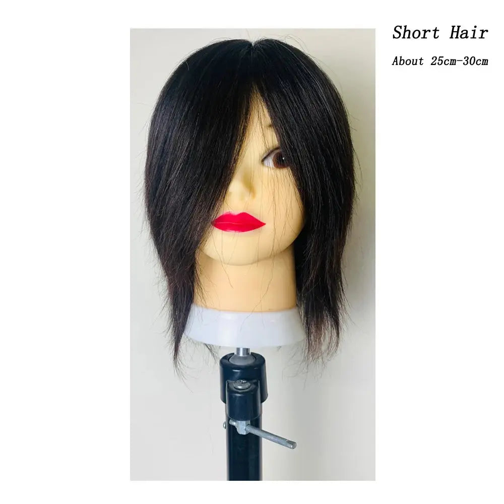 Human Hair Mannequin Head Natural Black Color Practice Training Model For Hairdresser Professional Can Be Ironed and Dyed