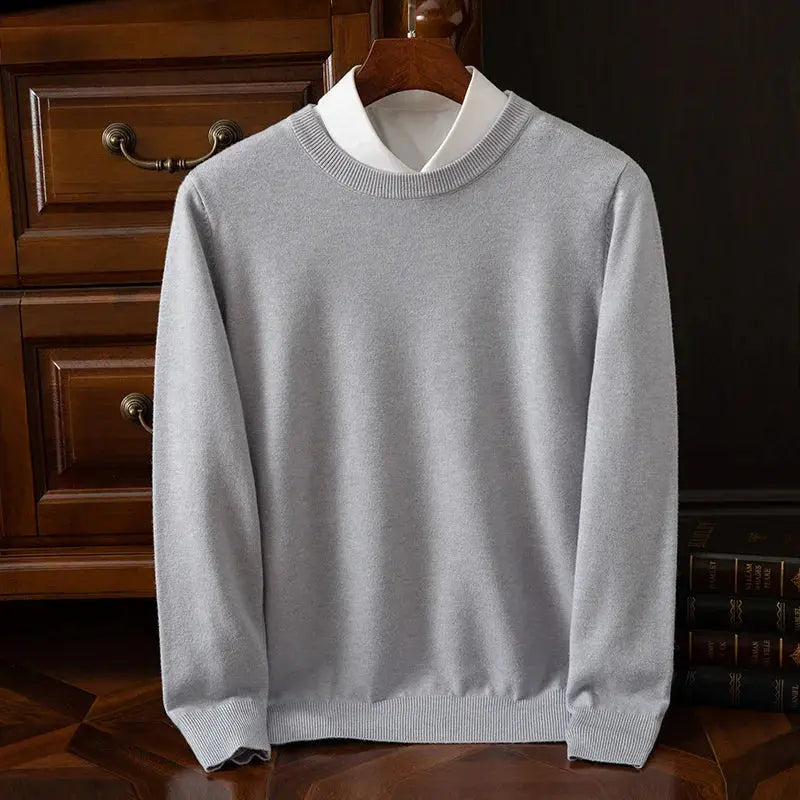 Autumn Winter Men's O-Neck Merino Wool Sweater New Versatile Basic Cashmere Pullover Casual Business Knitwear Sweater Avivanastore