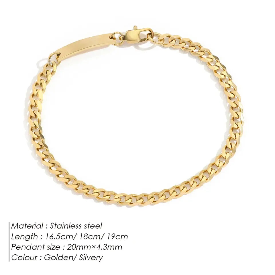 eManco Stainless Steel Cuban Chain Bracelet Gold-Plated Geometric Bangle  Fashion Jewelry Ladies Holiday Gift