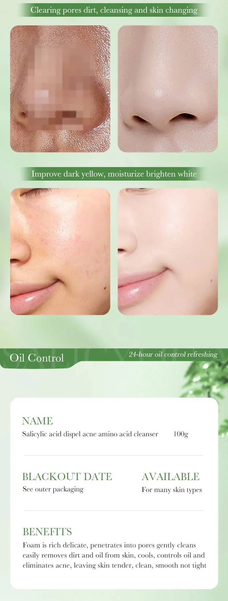 SADOER Salicylic Acid Facial Cleanser Face Wash Foam Face Cleanser Moisturizing Facial Cleansing Hydrating Skin Care Products Avivanastore