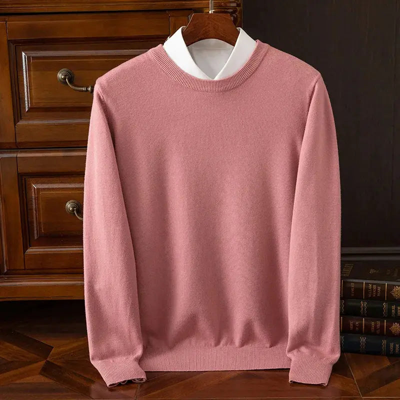 Autumn Winter Men's O-Neck Merino Wool Sweater New Versatile Basic Cashmere Pullover Casual Business Knitwear Sweater Avivanastore
