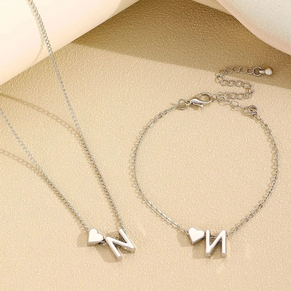 LATS Fashion Tiny Heart Dainty Necklace Gold Silver Color 26 Letter Name Choker For Women Pendant Bracelets Jewelry Gift Avivanastore