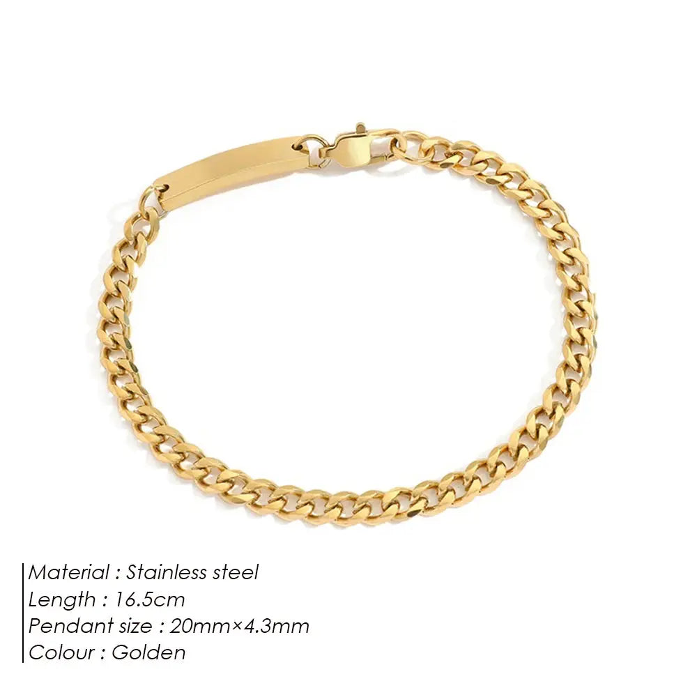 eManco Stainless Steel Cuban Chain Bracelet Gold-Plated Geometric Bangle  Fashion Jewelry Ladies Holiday Gift