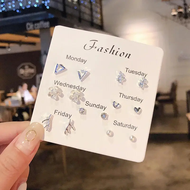 4 Pair Set Silver Color Heart Stud Earrings Sets for Women Girls Exquisite Party Dailywear Jewelry Simple Cute Gift Accessories Avivanastore